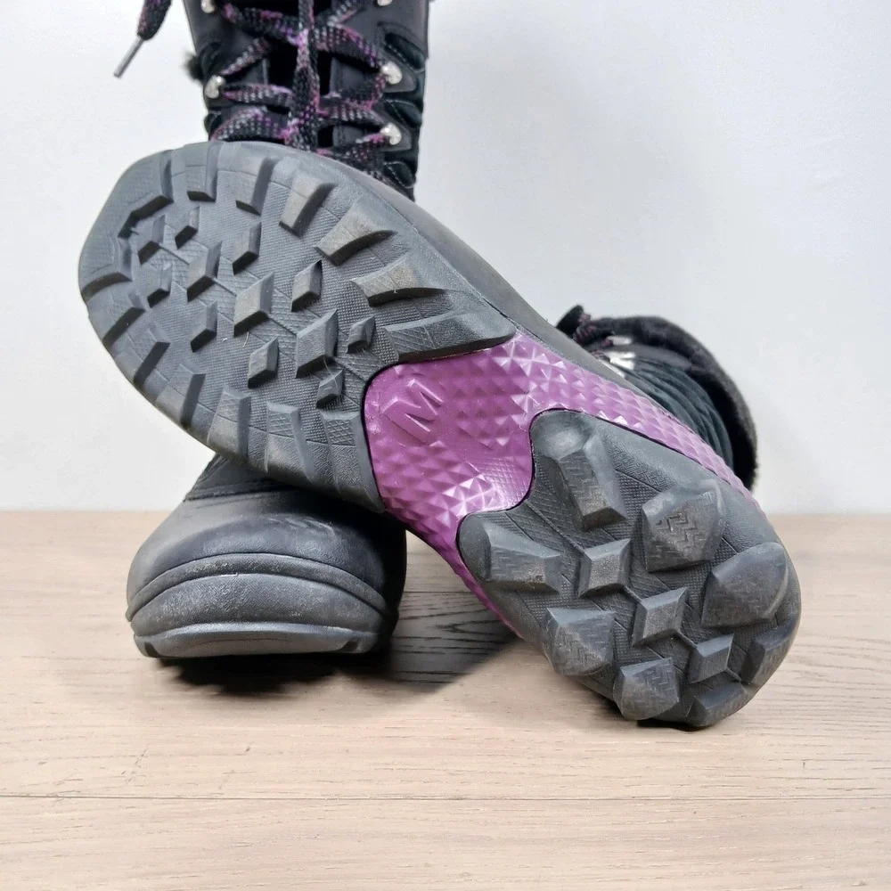 Merrell Winterbelle Peak Boots Women 9 Black Waterproof Fur Lace Up Hiking